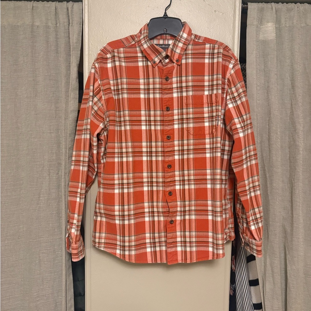 Eddie Bauer Men's Rust Plaid Button Down Shirt